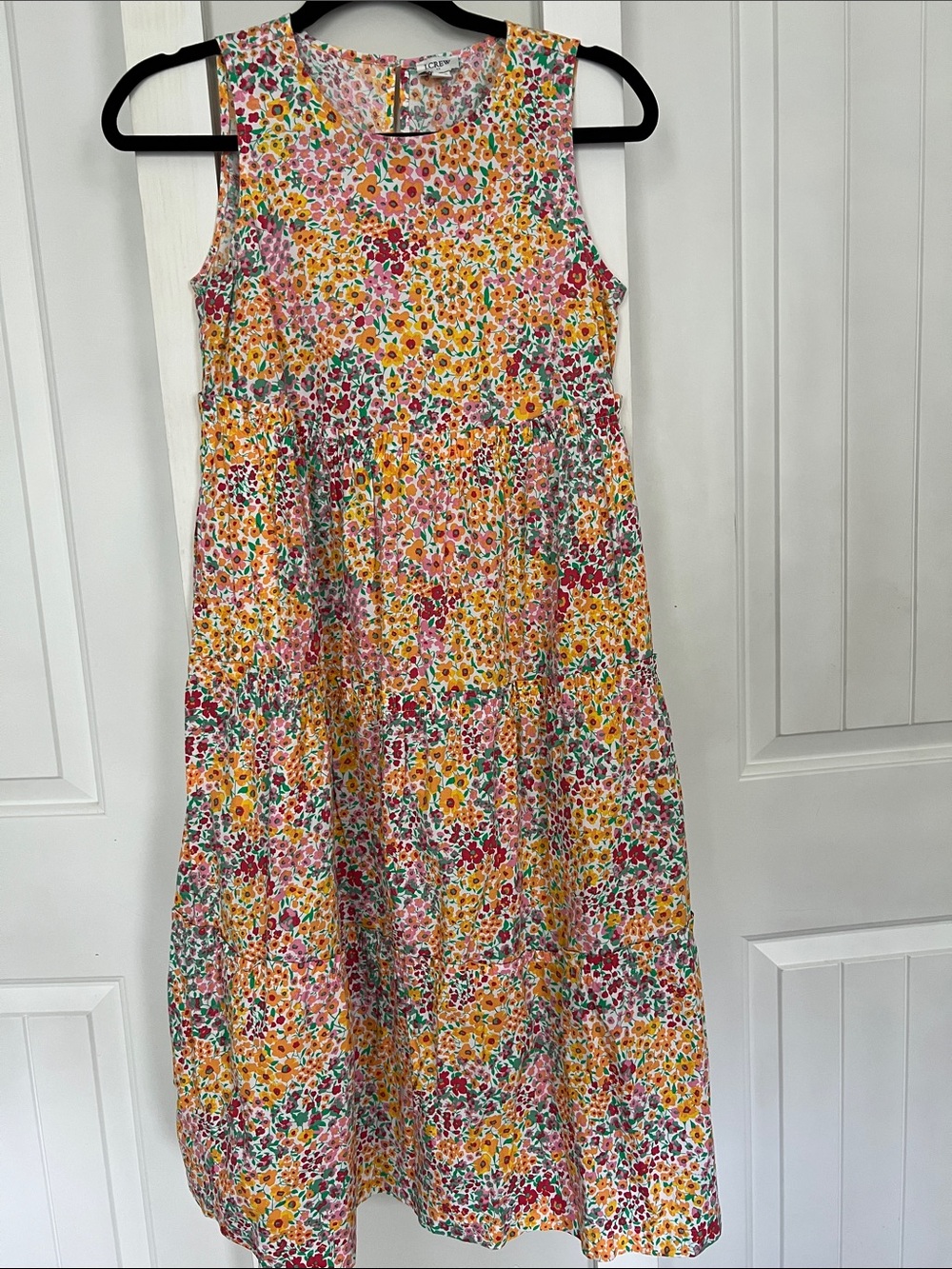 J. Crew Yellow Floral Tiered Midi Dress